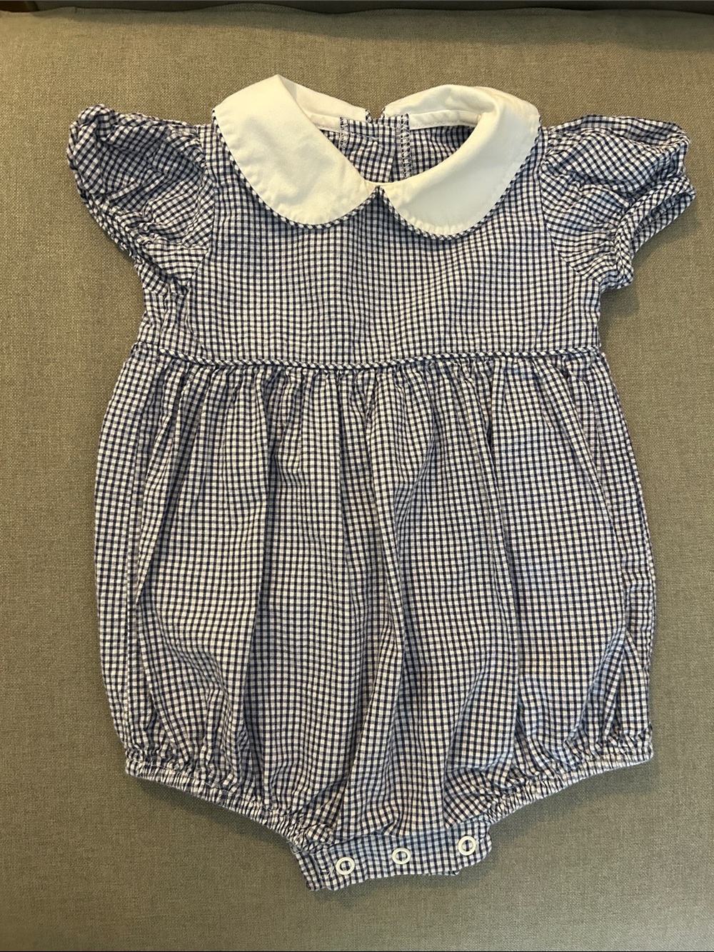 Blue Gingham Peter Pan Collar Baby Romper